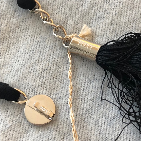 Emilio Pucci black chain tassel belt